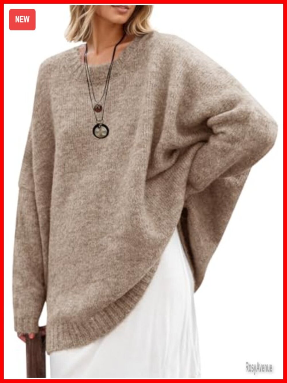 Oversized Tunic Sweater Chunky Knit Slouchy Pullover Drop Shoulder Crew Neck